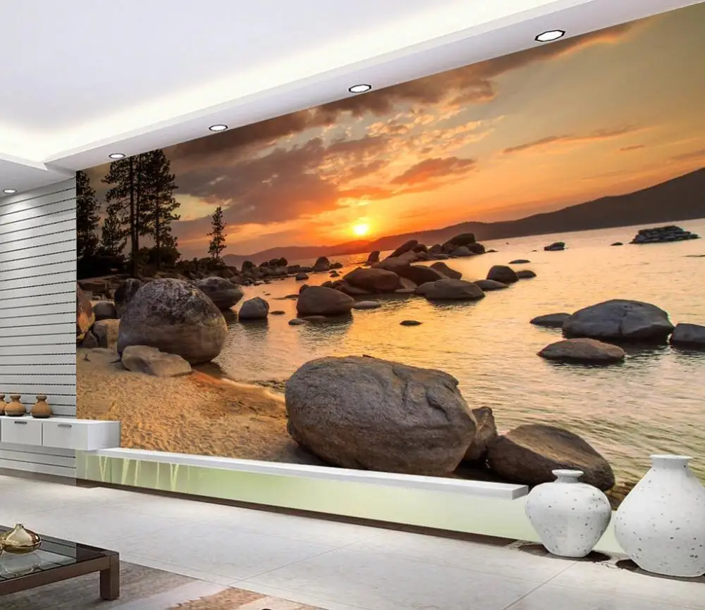 Customized wallpaper, mural, sea view landscape wallpaper, sunset beach decoration painting, forest tapestry 3d wallpaper