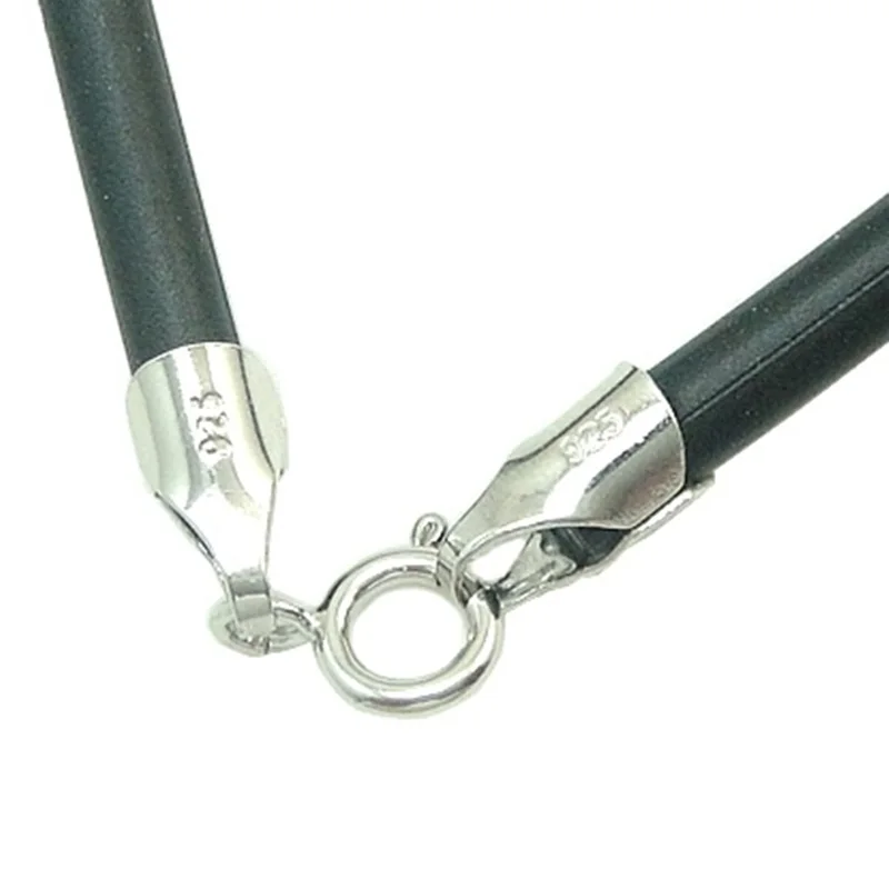 3mm Black rubber cords with 925 silver clasps for pendant necklace jewelry making bijoux wholesale