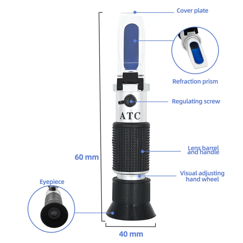 Handheld Sugar Refractometer Sugar Concentration Meter Densimeter 0-32% Brix Saccharimeter Tester Fruits Grapes ATC