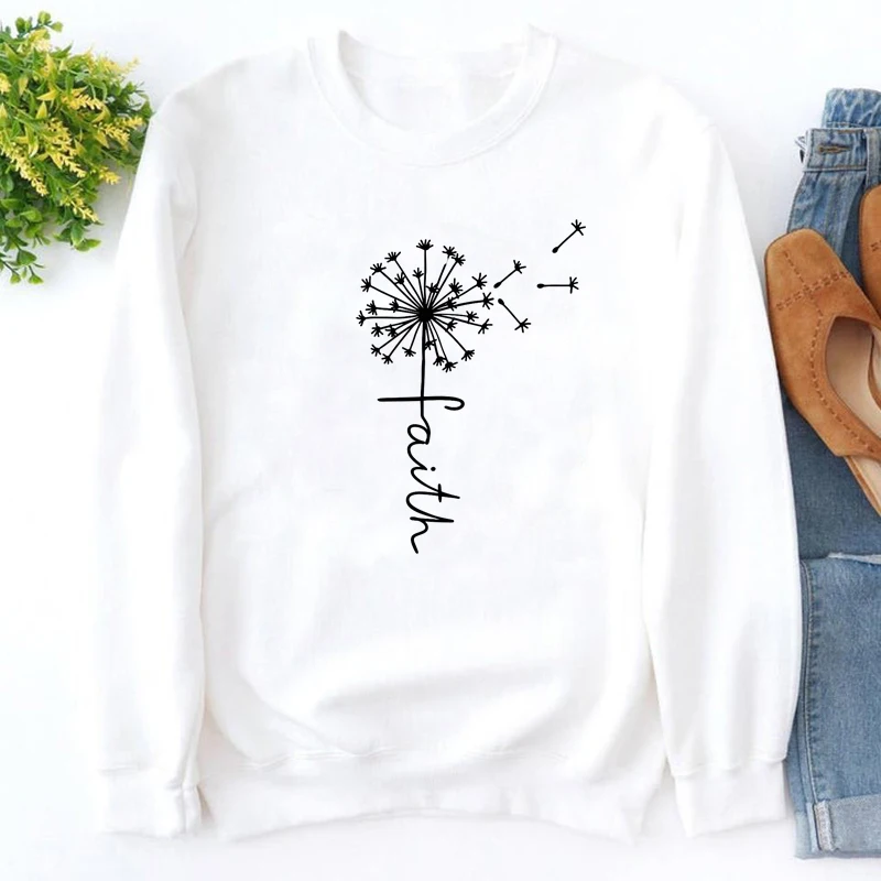 

Dandelion Corss Faith Sweatshirt Vintage Boho Flower Religion Pullover Aesthetic Women Christian Inspirational Quote Sweatshirts