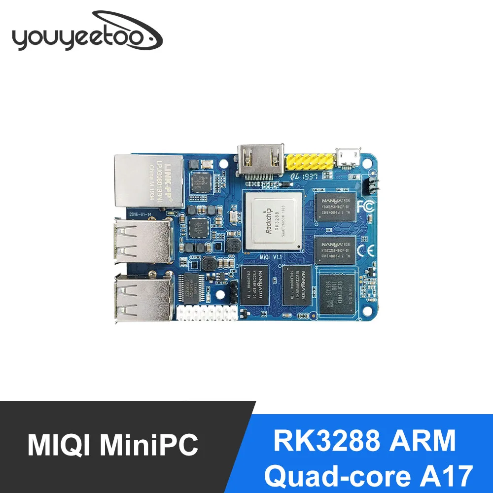 

miqi MiniPC,RK3288 ARM Quad-core A17 Development/demo board 1.8GHz x4, open source Ubuntu, Android HDMI 2GB DDR3 16GeMMC