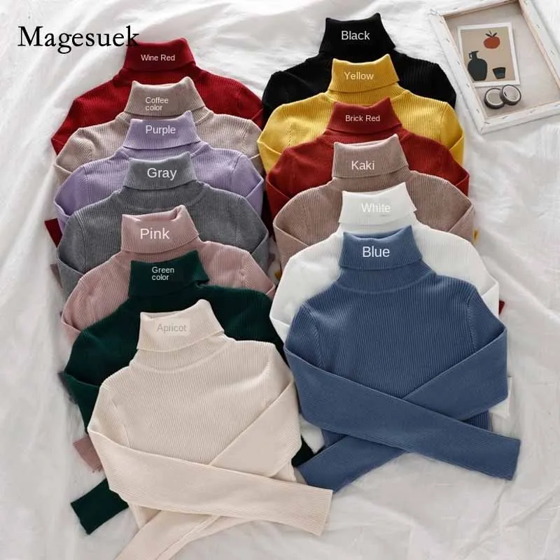 2020 Autumn Slim Warm Knit Bottoming Pullover Sweater Turtleneck Women Long Sleeve Sweater Solid Women Casual Clothing 10977