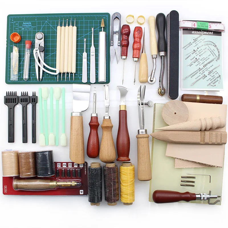 Leather Kit Work Tools Set for Saddle Making Prong Punch Sewing Thread Stamping Shoemaking Leathercraft Patchwork DIY Processing