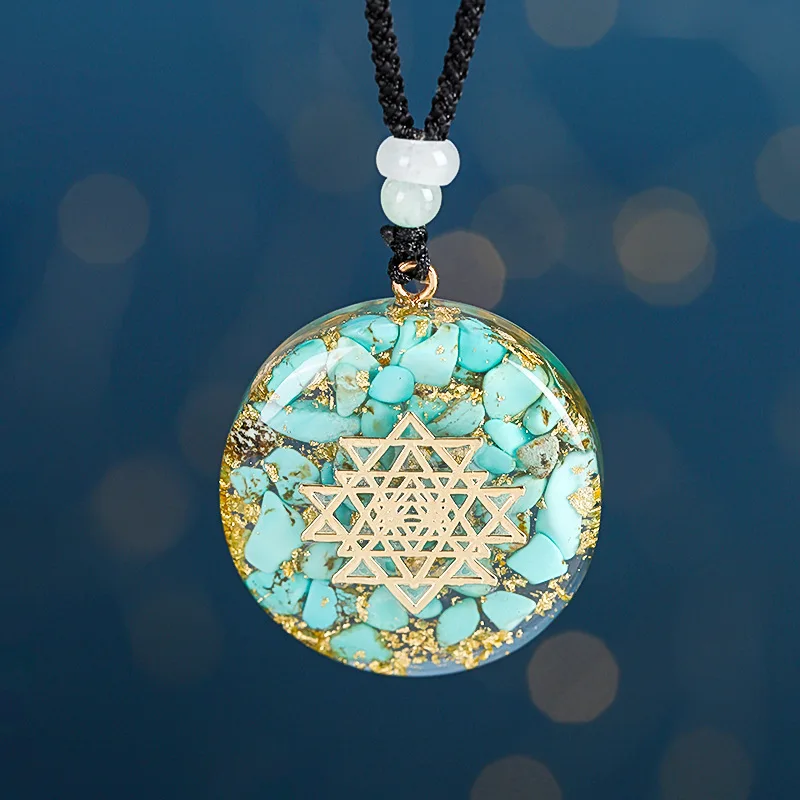 Orgonite Pendant Sri Yantra Healing Crystal Necklace Sacred Sacred Geometry Chakra Necklace Gathering Wealth Meditation Jewelry