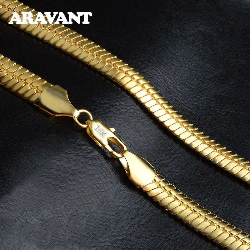 Aravant 925 Silver 18K Gold 10MM Snake Chain Necklace For Men Women Fashion Jewelry Accessories