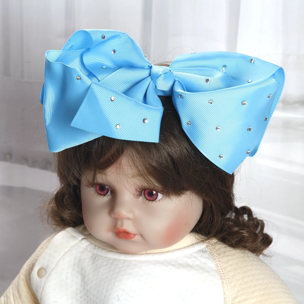 8 Zoll Große Haarschleifen für Babymädchen und Kinder, Weiche Schleifen mit Strass-Knoten, Haarbänder, Baby-Haaraccessoires, Kinder-Kopfschmuck – Detail 18