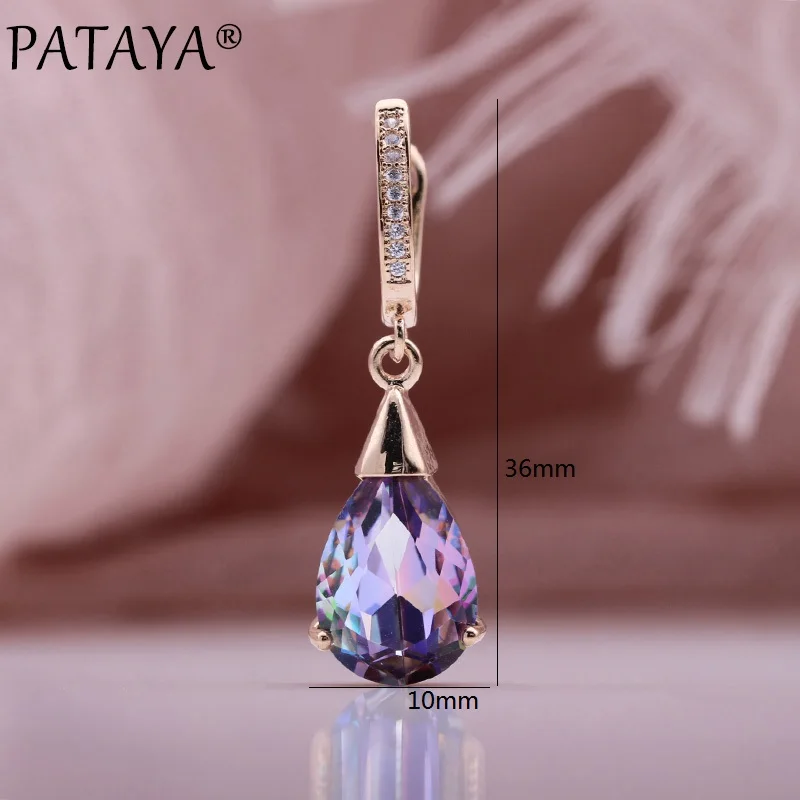 PATAYA New Trend Water Drop Natural Zircon Long Earrings 585 Rose Gold Color Women Dangle Earrings Romantic Gift Fashion Jewelry