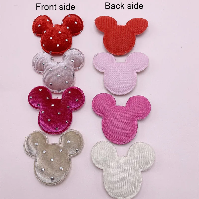 Plush Dot Mouse Head Padded Appliques for Craft Clothes, Sewing Supplies, DIY Hair Clip Accessories, 5*4.5cm, 30 PCs/Lot