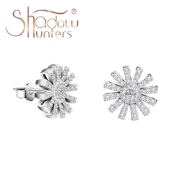 SHADOWHUNTERS Luxury Women Jewelry 925 Sterling Silver Sun Flower Stud Earrings With Full Shining Zircon Romantic Gift For Girls