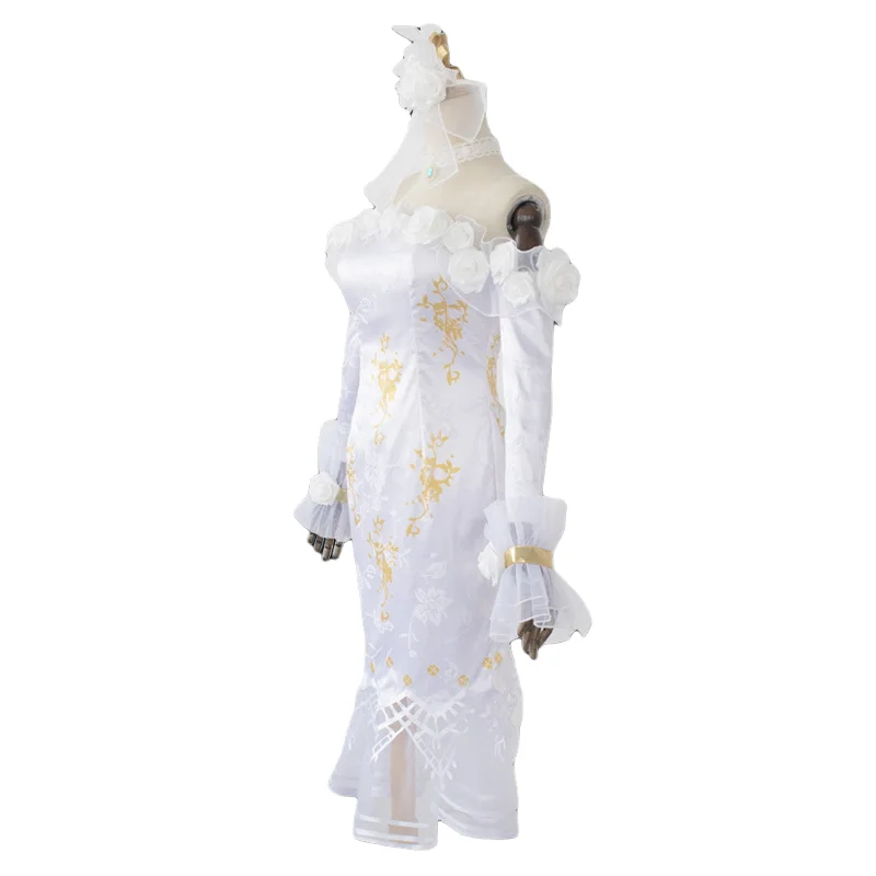 Gioco identità V Vera Nair Costume Cosplay non più questa sera abito da sposa bianco abito di Halloween per donna parrucca vestito bottiglia di profumo