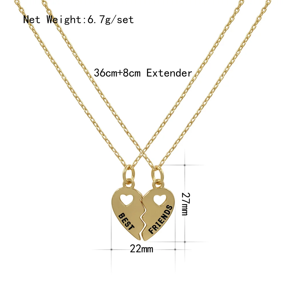 Lovely Gold Color Plating BEST FRIENDS with Heart Hollow Separate Charm Necklace For Women Girl Child Friendship Symbol Jewelry