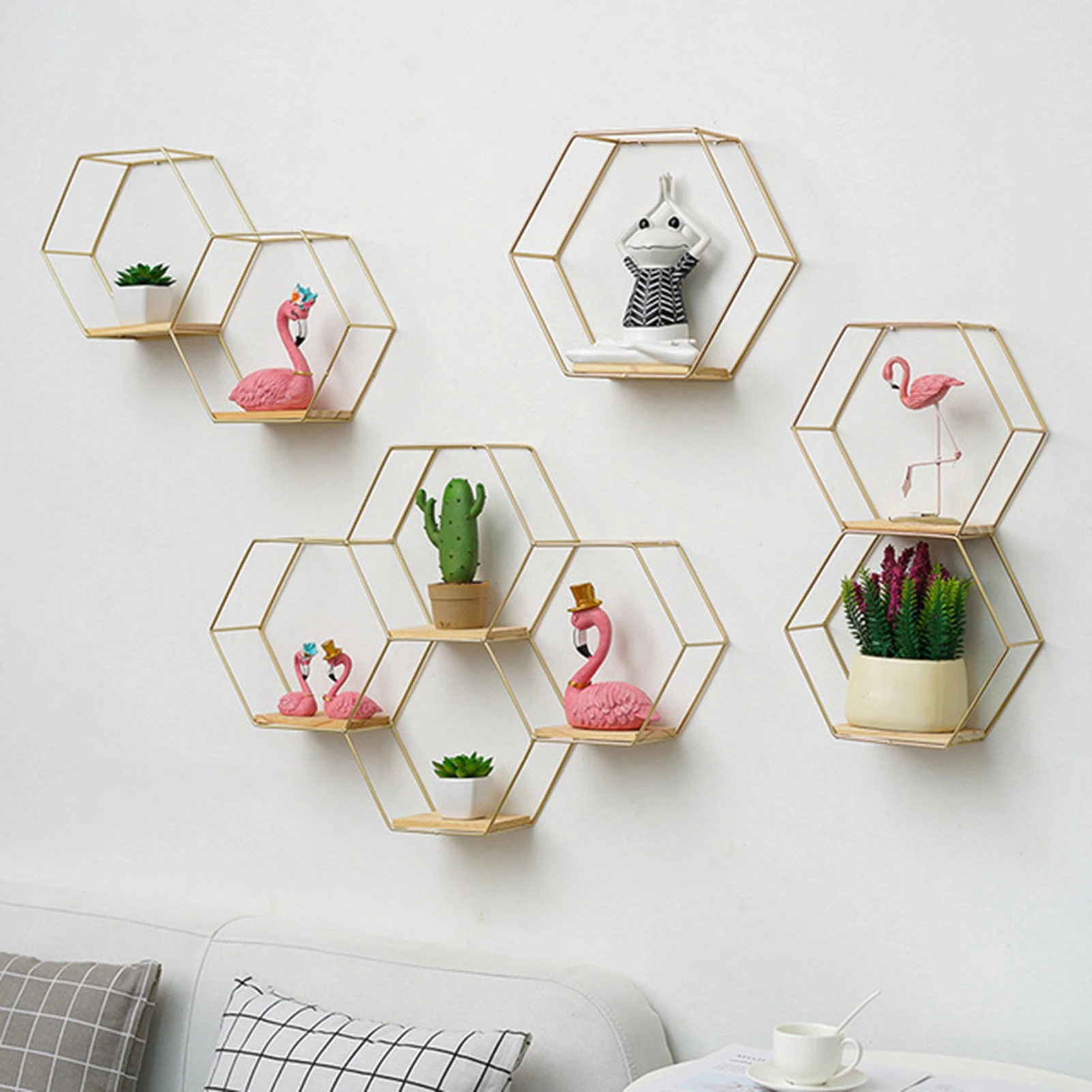 Wandplank Drijvende Planken Wall Mounted Hexagon Opslag Houder Opbergrek Voor Slaapkamer Woonkamer Kantoor Organisator Decor