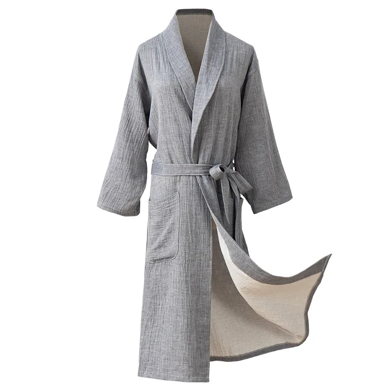 2023 Spring New 100% Cotton Nightgown Sexy Bath Robe Women's Laple Sleepwear Double deck Gauze Sleepshirts Female Home Bathrobe