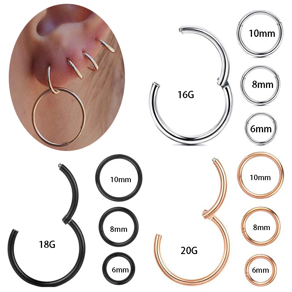 16g 18g Hinged Septum Clicker Segment Nose Ring Lip Ear Cartilage Ear Helix Body Piercing Jewelry Surgical Steel Ring Hoop