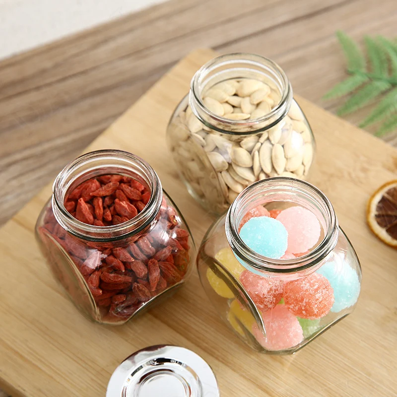 Glass with Lid Storage Jar Candy Jars Tea Caddy Seasoning Transparent Can Cereal Dispenser Spice Organizer Tank Kitchen Supplies