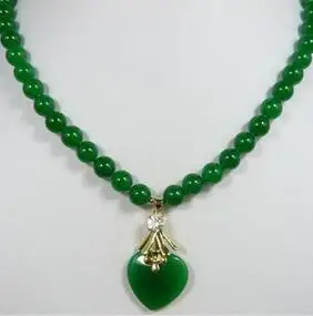 

Noblest lady's 8mm green Natural jade necklace 17 inch + Heart Pendant