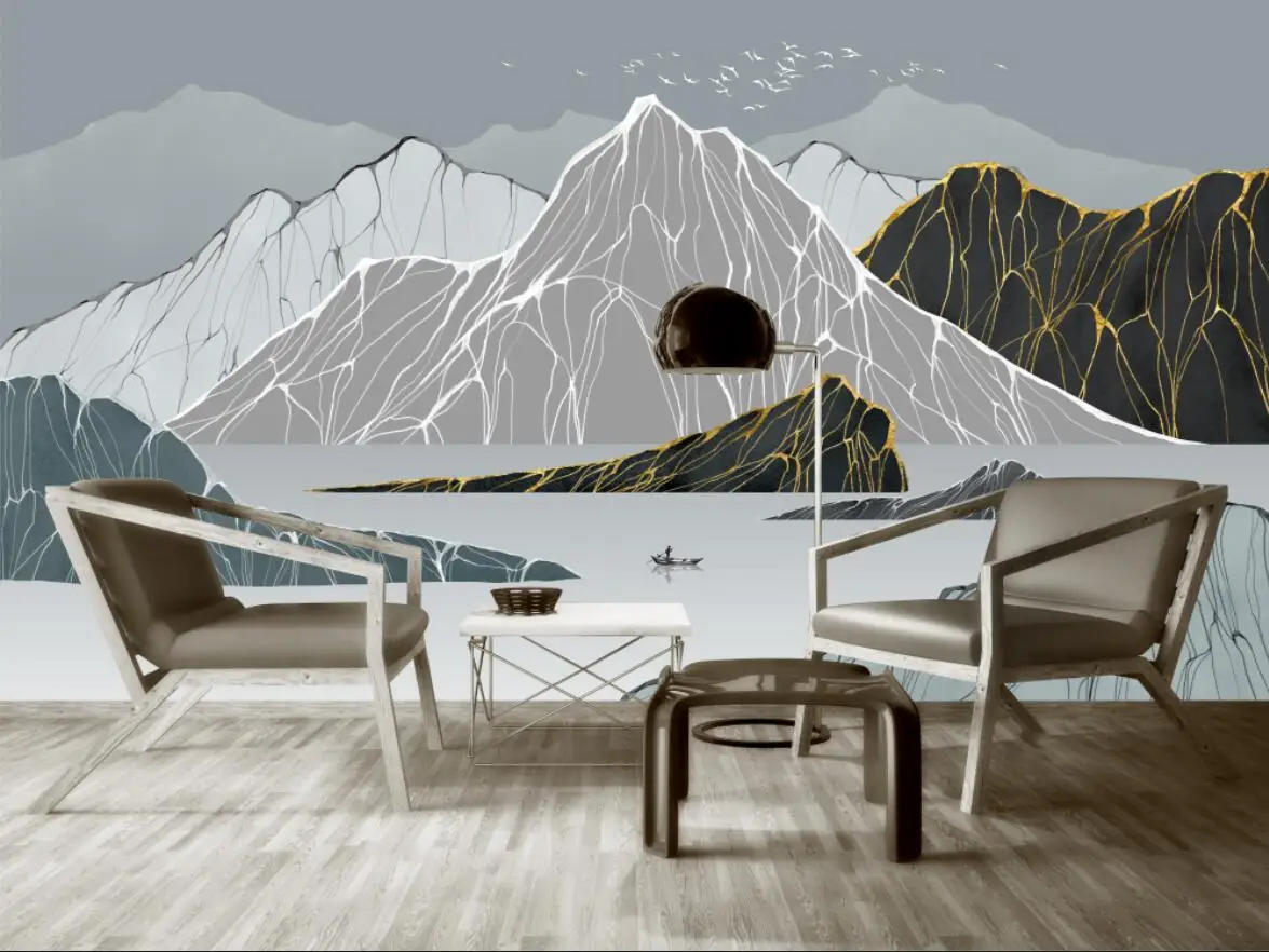 Custom wallpaper hand-painted lines mountain light luxury background wall mural home decoration living room bedroom 3d wallpaper