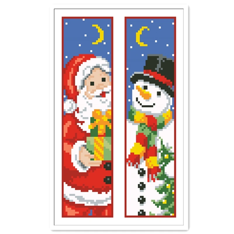 Santa Claus and Snowman cross stitch bookmark cotton silk floss counted 18ct 14ct Plastic Fabric needlework embroidery Craft kit