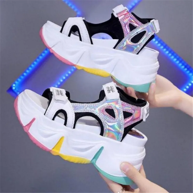 Summer Women Chunky Buckle Design Candy Colors Platform Wedges Sandals Comfortable Girl Thick Sole Beach Casual Shoes