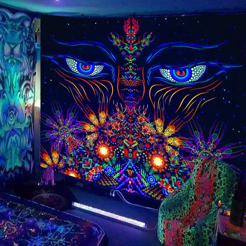 New Fluorescent Tapestry Psychedelic Animal Tiger Hanging Cloth Wall Art Home Decoration Ins Background Cloth Luminous Tapestry