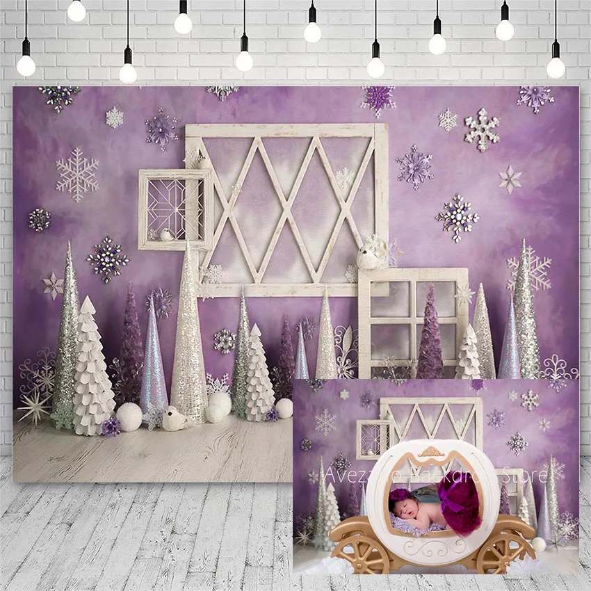 

Avezano Backdrop Merry Christmas Tree Winter Snowflake Princess Purple Photography Backgrounds Photo Studio Photozone Photocall