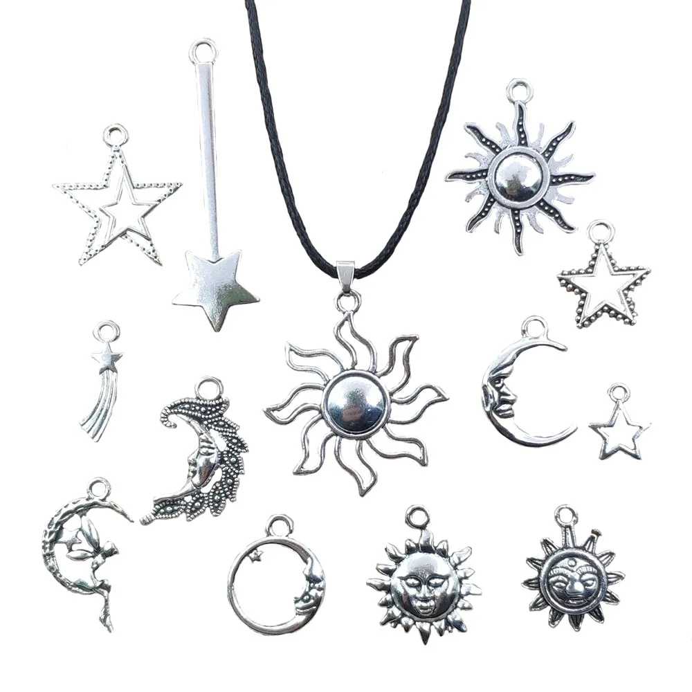 13 Styles Unique Retro Silver Plated Antique Classic Sun Moon Star Meteor Rope Pendant Necklace Women Men Jewelry Gift