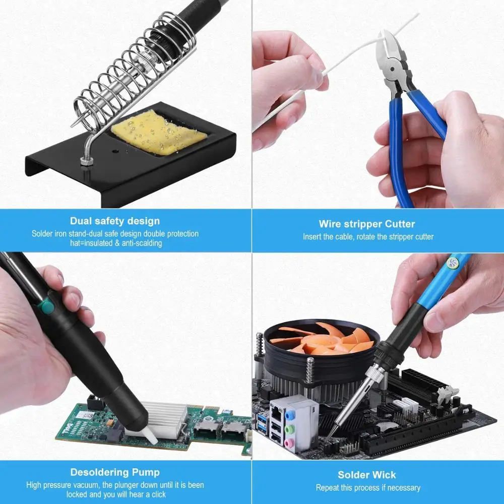 60W Digital Soldering Iron kit Electric Soldering Iron With On-Off Switch Pliers Desoldering Pump Soldering Iron Tools