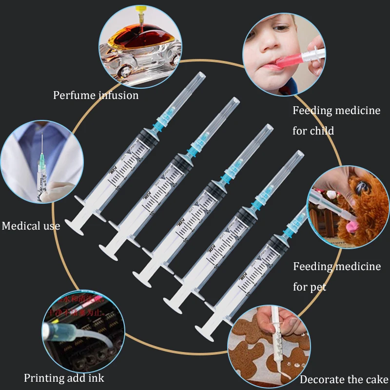 100Pcs 1/2/5/10/20ml Disposable Plastic Syringe For Industrial Glue Oil Ink Perfume Injection Medical Nutrients Feeding Syringe