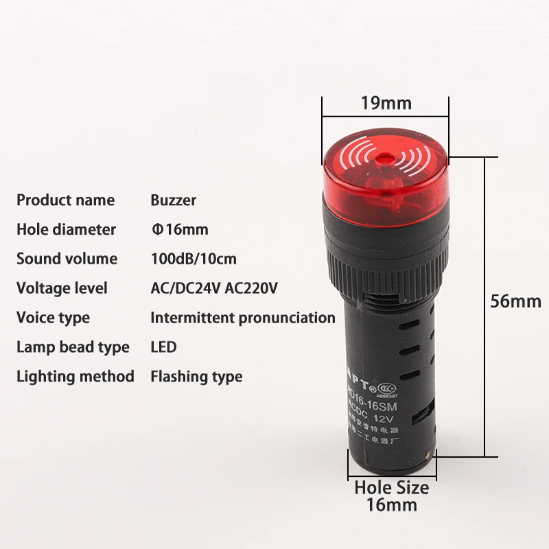 AD16-16SM LED 액티브 부저 경고음 표시기, 플래시 신호등, 적색, 녹색, 황색, 16mm 버저, 12V, 24V, 110V, 220V, 380V