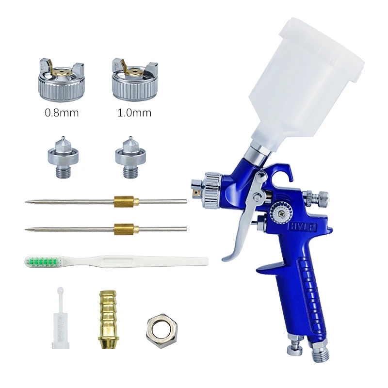 Profissional HVLP pistolas de pulverização, aerógrafo de gravidade Mini, pistola pneumática para pintura, aerógrafo carro, 0.8mm, 1.0mm bocal, Copa