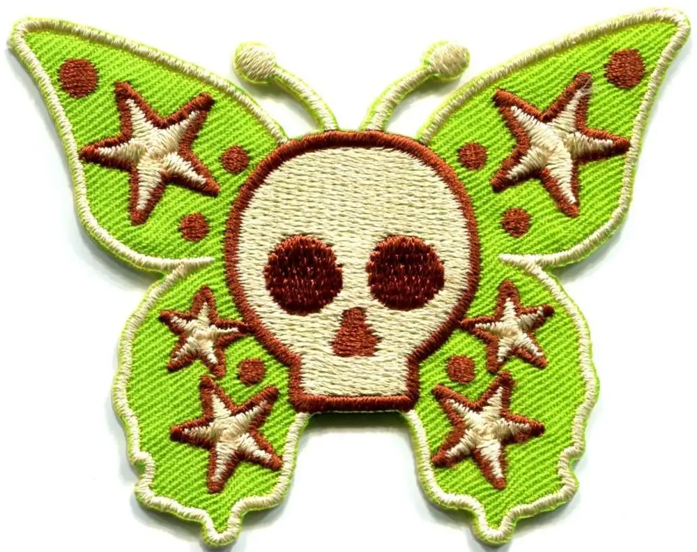 Hot!Butterfly skull horror goth emo punk biker applique iron on patch new  (≈ 6.1 * 7.7 cm)