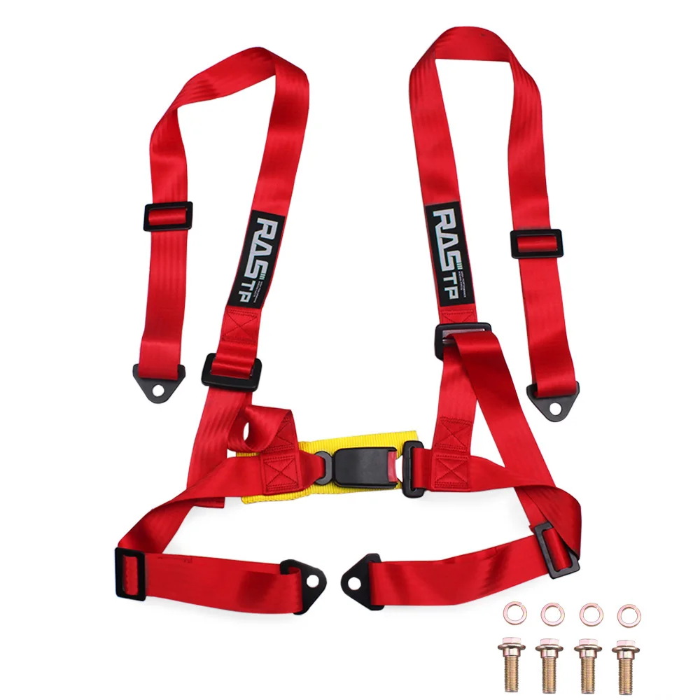 Paire De Housses De Ceinture De Sécurité Universelles Rouge JDM – Logo Asimo Racing Brodé – Style épaulettes