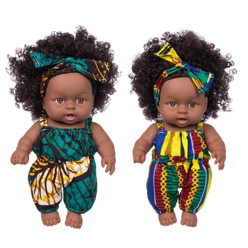 African Black Baby Toy, Realistic Brown Eyes And Soft Black Skin Simulation Cartoon Mini Boy Girl Child Gift