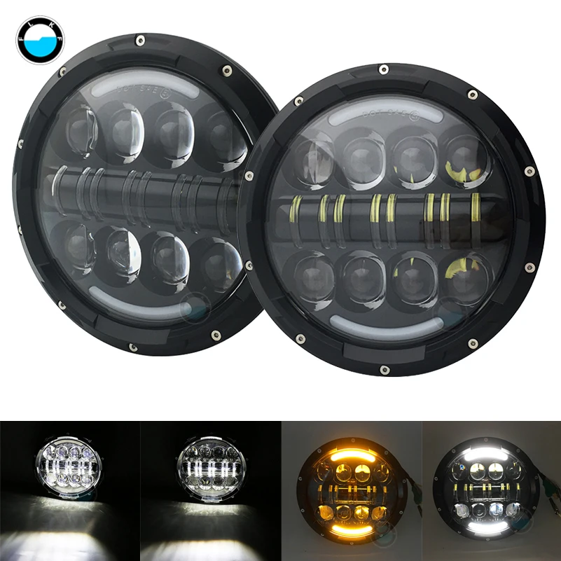 

7inch Round LED Headlight DRL Turn signal for Jeep Wrangler JK CJ LED Driving Light Hummer Offroad LandRover H4 headlights.