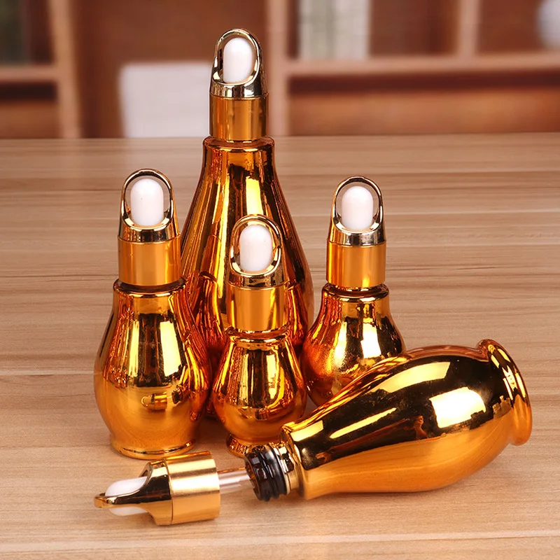 Dropper Bottle Gold Glass 10ml-100ml Reagent Eye Dropper Lageniform Aromatherapy Liquid Pipette Essential Oil Refillable Bottle