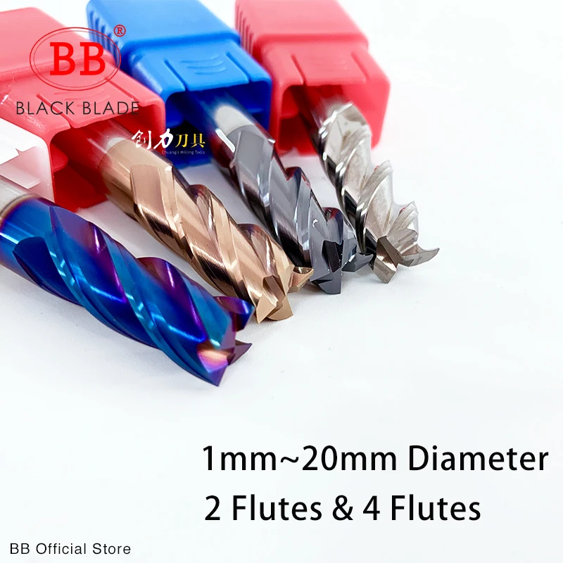 BB 2F 4F Carbide End Mill 1.1mm -25mm CNC Cutter Mini Tool 4 Flute Metal Steel Wood Cutter ISO