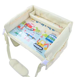 Bandeja de asiento de coche multifunción mejorada para niños, mesa impermeable, almacenamiento de juguetes, soporte infantil, valla de dibujos animados para bebés