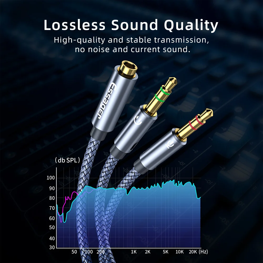 Essager 헤드폰 오디오 분배기 3.5mm 암 2 3.5mm 잭 수 Aux 케이블, 컴퓨터 스피커 마이크 Y 분배기-PC 어댑터