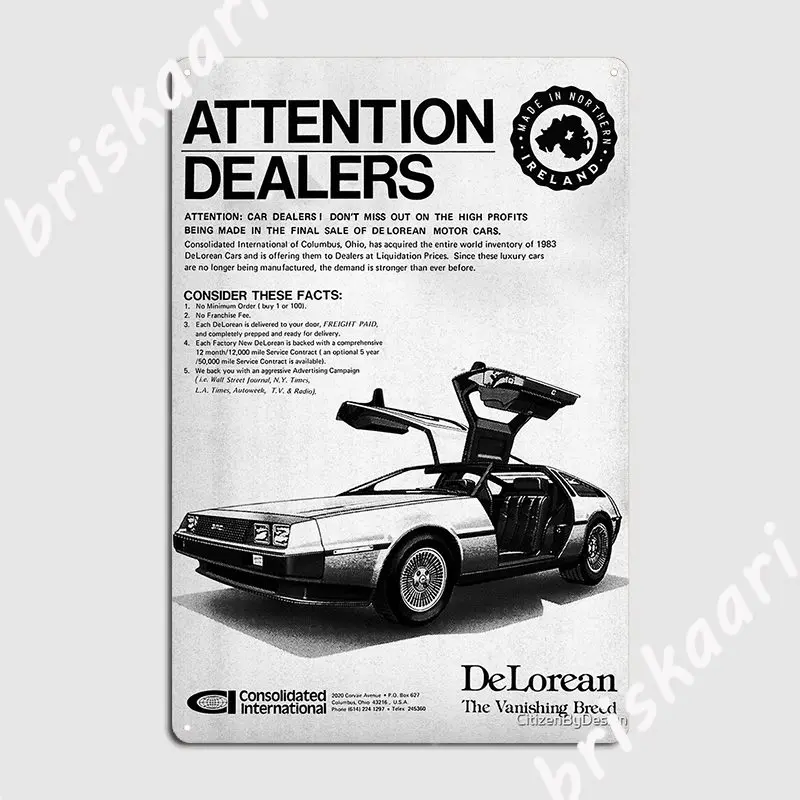 Attention Dealers Deloreans For Sale Metal Sign Classic Cinema Kitchen Mural Painting Living Room Tin Sign Posters