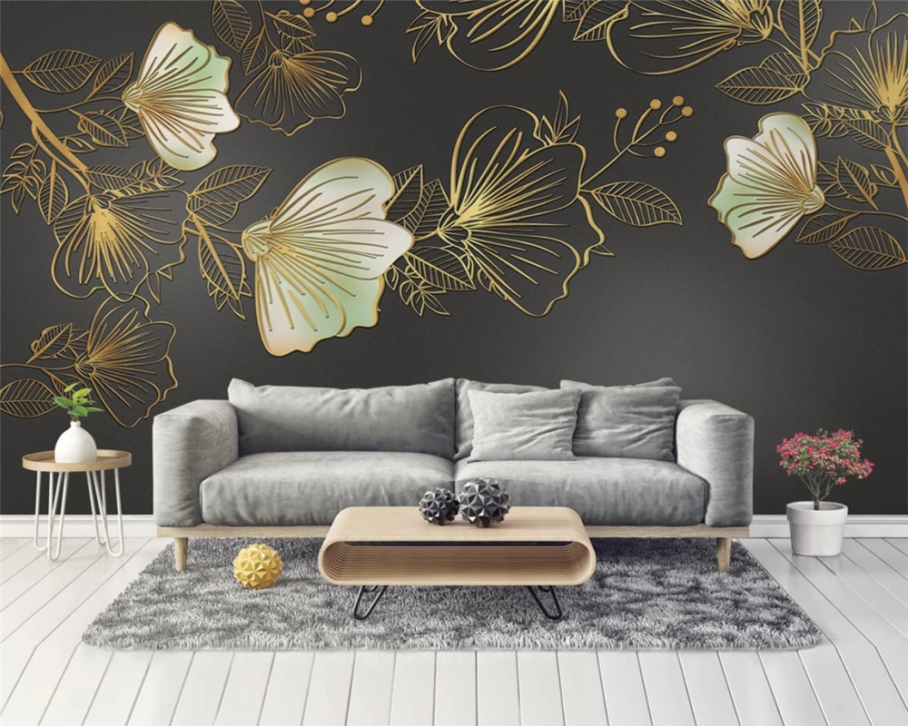 

beibehang papel de parede Custom modern wallpaper light luxury golden embossed lines flowers nordic background wall paper