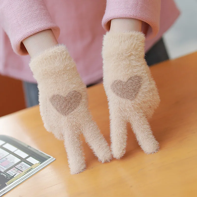 

Women Winter Keep Warm Touch Screen Plus Cashmere Thicken Soft Cycling Windproof Elasticity Cute Lovely Wool Knitted Gloves