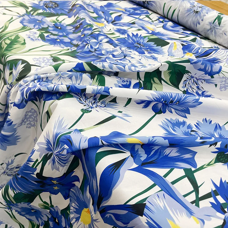 

Поплин хлопчатобумажная ткань с синим гортензией и цветочным принтом для платья/блузы Telas Para Costura Tissus DIY ткань для шитья материал