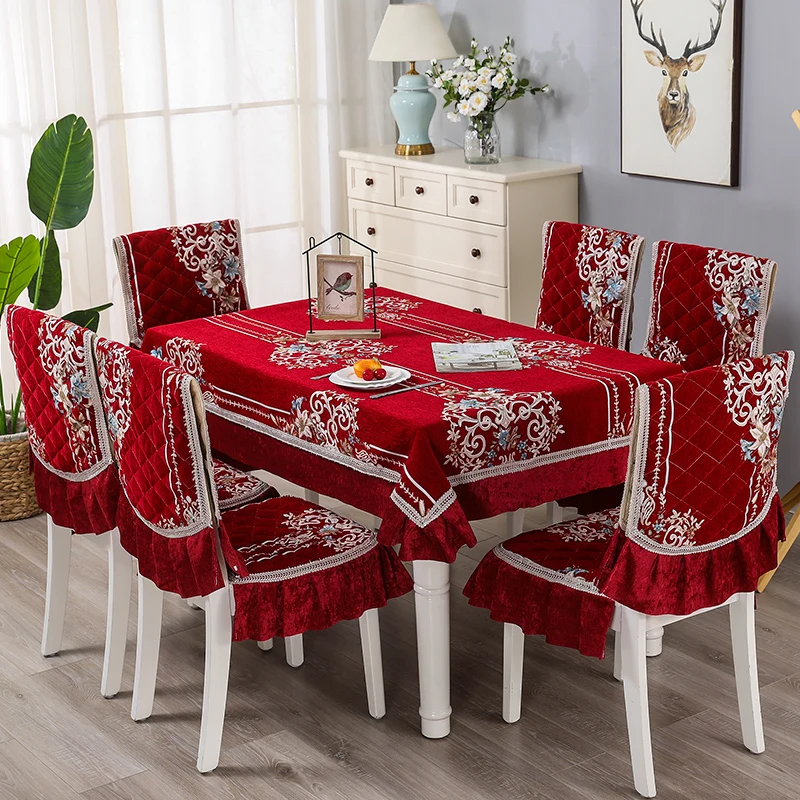 Chinese Style Cushion Chair Set Cushion Rectangular Table Cloth Tablecloth Pastoral Non-slip Dining Chair Set Chair Cover