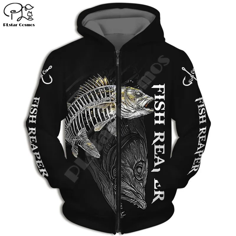 PLstar Cosmos Fishing Hooked 3D Printed Hoodies Casual Men/Women Zipper Hooded Beautiful Unisex Brand Streetwear Apparel F11