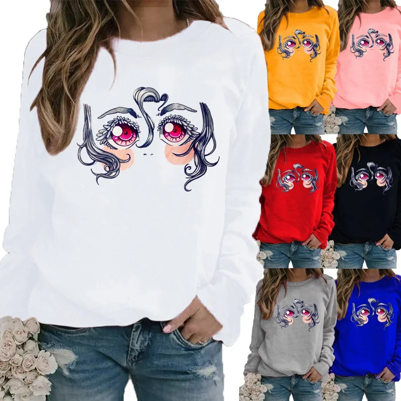 

Winter Casual Women Fashion Printed Round Neck pullover Long Sleeved Sweatshirt Loose Ladies Graphic T-shirt Blouse Plus Size