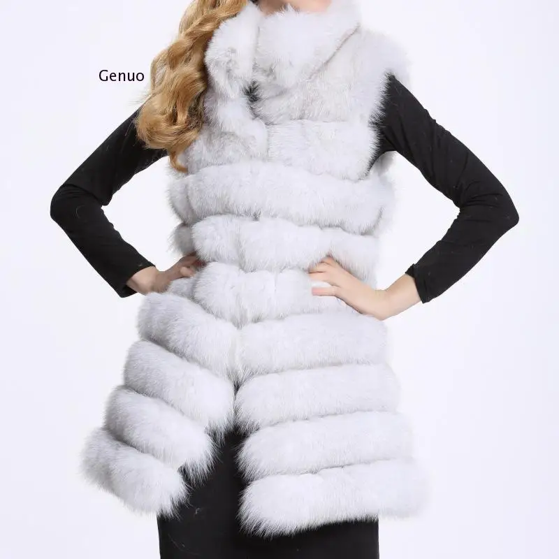 Winter New Stand Collar Thick Warm Long Faux Fur Vest Women Luxury Furry Fake Fur Coats Women  Streetwear