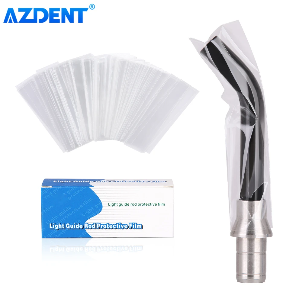 200pcs/Box Disposable Plastic AZDENT LED Curing Light Guide Sleeve Dental Light Curing Head Covers Protective Film 18*67mm