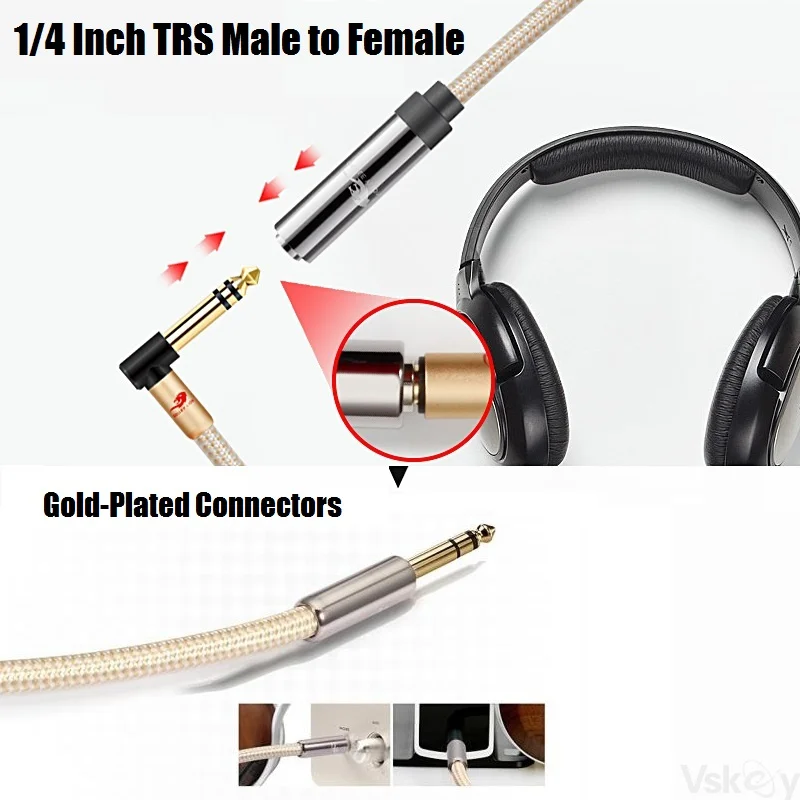 Stereo 1/4 Inch TRS 6.35mm Male to Female Audio Extension Cable for Guitar Amplifier Monitors Headphone Extend Cords 1M 2M 3M