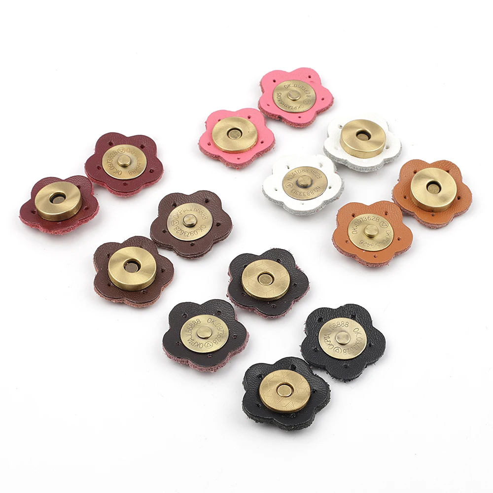 5pcs Genuine Leather Bag Lock Magnetic Button Fasteners Snap Buckles Replacement Handmade Bag DIY Flower Clasp Accessories