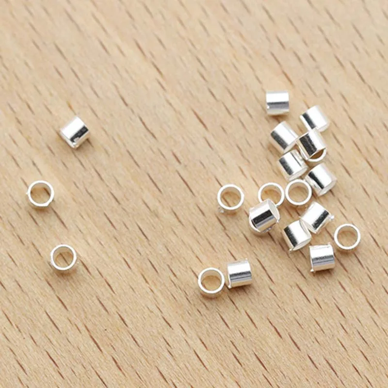 20pcs Genuine Real Pure Solid 925 sterling Silver Crimp End Beads Silver Crimps End Bead Round Tube for Jewelry Making Findings